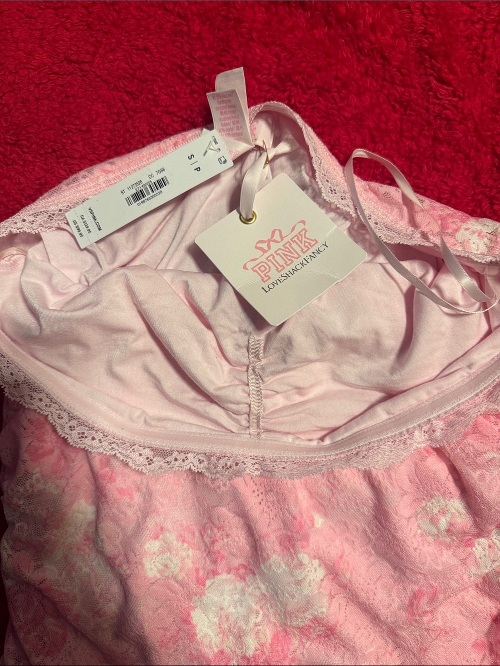 VS PINK x LoveShackFancy Strapless Lace Mini Dress Pink Floral S Capsule - Picture 9 of 9